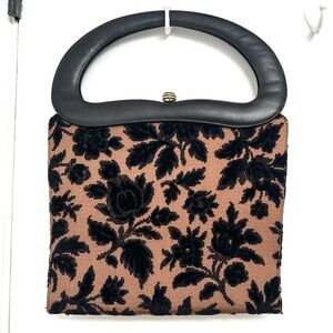 Vintage Tapestry Satchel Handbag in Brown & Black GUC